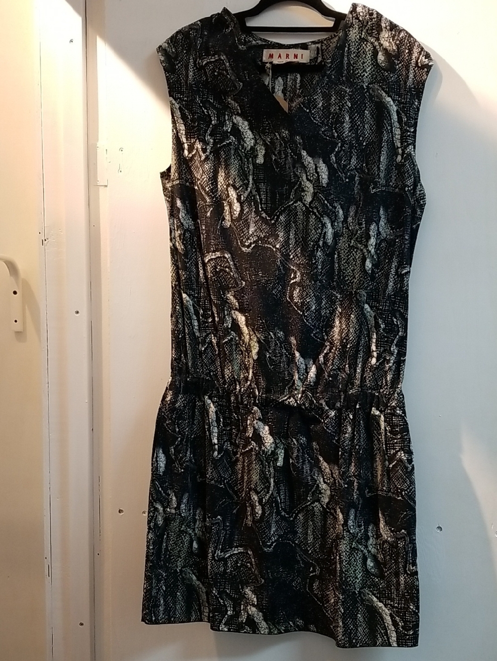 Marni Black and Gray Snake-Print Sleeveless Mini Dress